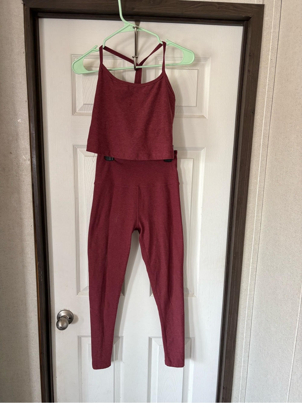 Beyond Yoga Wine Red Strappy Crop Tank with High-Rise Leggings